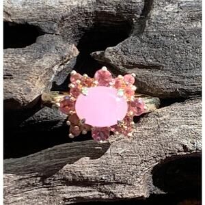 10K Gold, Rose Quartz and Pink Tourmaline Ring, SIze 8.25